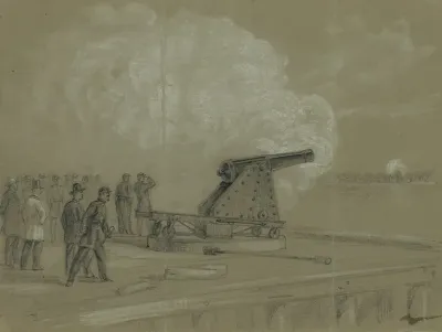 Scene On The Dock At The Rip Raps Testing The Sawyer Gun And Projectile A Shell Bursting On The Rebel Batteries At Sewells Point