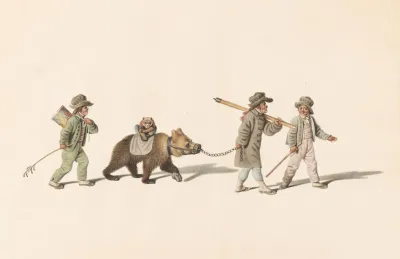 Schausteller Mit Tanzbar Und Affe
