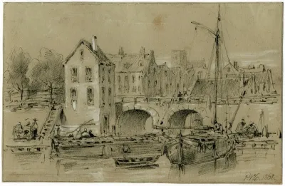 Schepen Aangemeerd Aan De Kade In Stad Bij Boogbrug