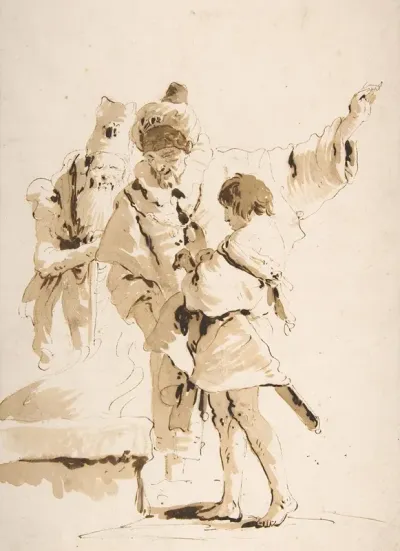 Scherzo Di Fantasia Two Standing Orientals And A Standing Youth With A Sword