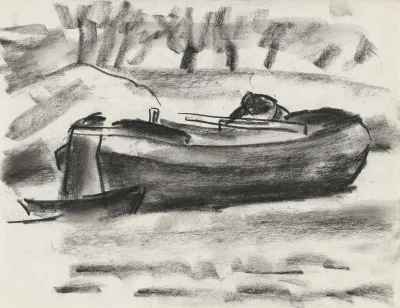 Schetsblad Met Een Schip Met Een Man Aan Boord 2