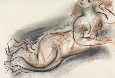 Schetsblad Met Liggend Vrouwelijk Naakt