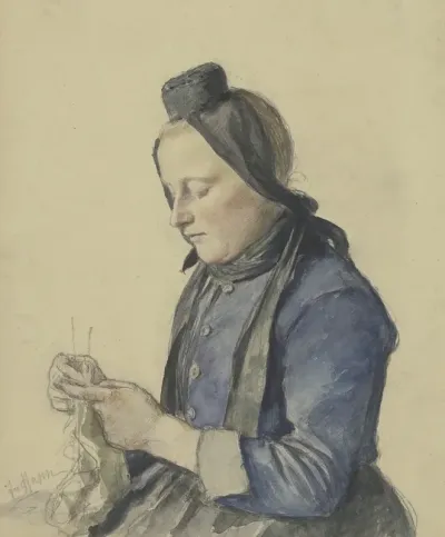 Schwalmer Madchen Strickend