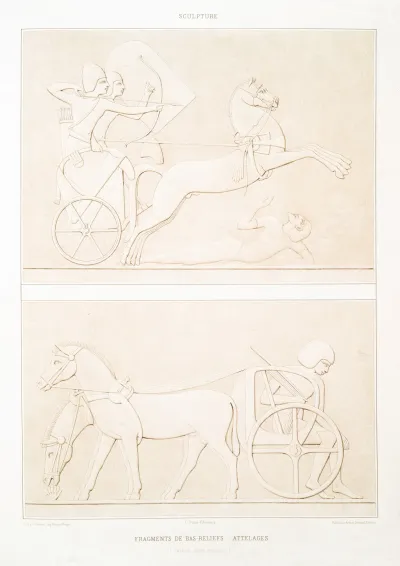 Sculpture Fragments De Bas Reliefs Attelages Thebes Xviiie Dynastie