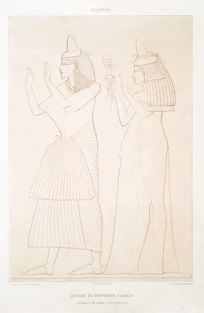 Sculpture Scribe Et Pretresse Dammon Necropole De Thebes Xviiie Dynastie