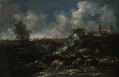 Seascape With Fisherman Pulling Out Nets