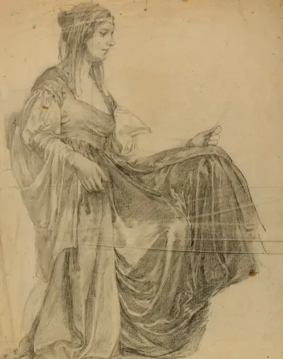 Seated Draped Female Figure Profile