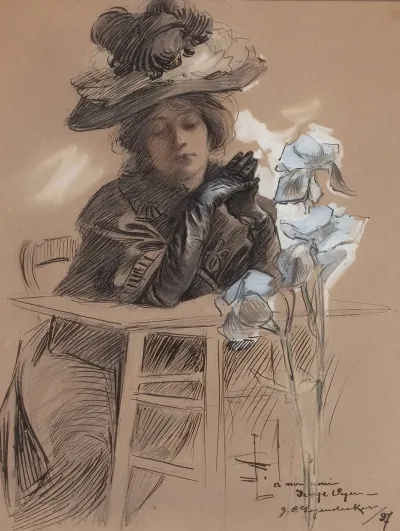 Seated Lady With Elegant Hat