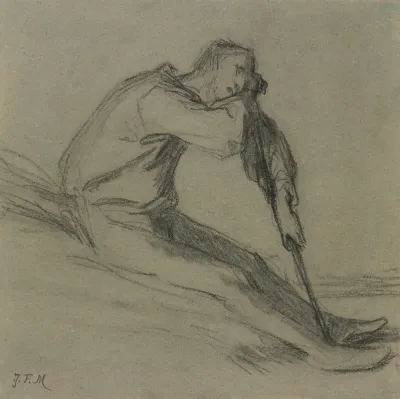 Seated Peasant Resting On A Hoe