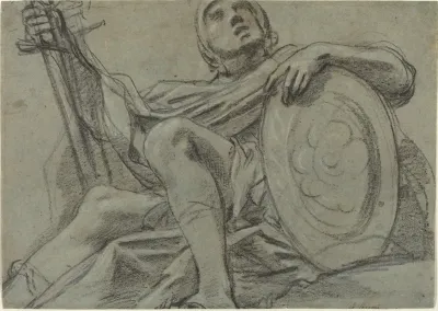 Seated Warrior Holding A Sword And Shield Recto