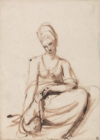 Seated Woman Feeding An Animal