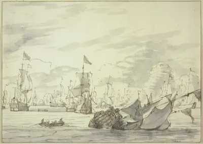 Seegefecht Vorne Rechts Ein Sinkendes Schiff