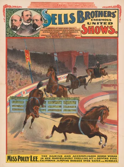 Sells Brothers Enormous United Shows Miss Polly Lee Driving Five California Jumping Horses
