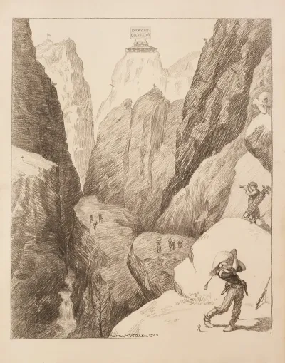 Several Figures Try To Play Golf In Steep Mountains At The Rocky Mt Golf Club