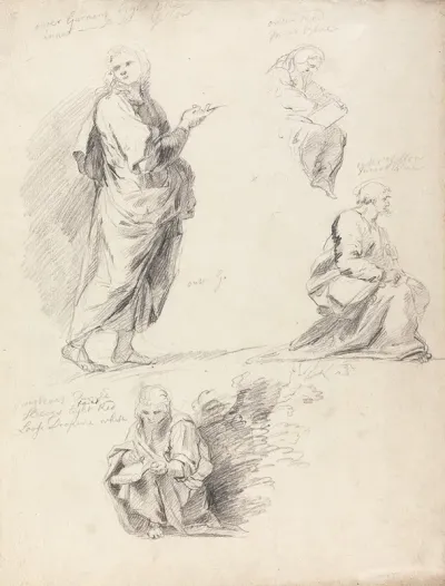 Sheet Of Figure Studies From Raphaels Disputation With Separate Sheet Bearing Inscription
