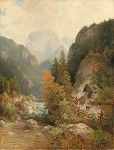 Shepherd And Flock On The Path By A Torrent