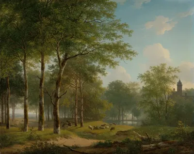 Shepherd Resting On A Country Lane Near A Castle