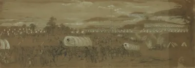 Sheridans Wagon Trains In The Valley Early Morning Mist And Smoke