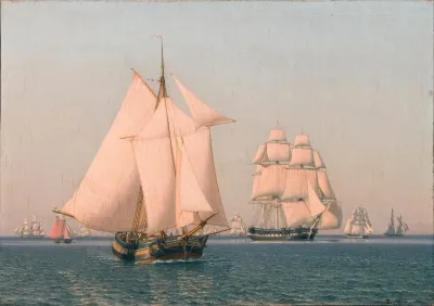 Ships Under Sail In A Mild Breeze On A Clear Summers Afternoon