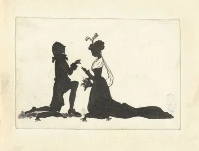 Silhouetten Van Een Man Knielend Voor Een Vrouw
