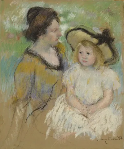 Simone Seated On The Grass Next To Her Mother