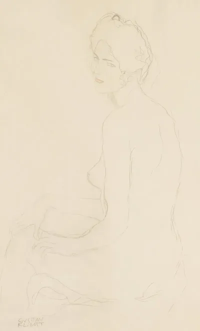 Sitzender Akt Nach Links Seated Nude Turned To The Left