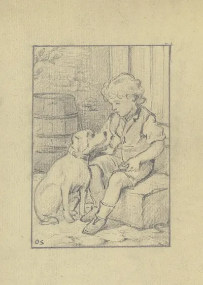 Sitzender Knabe Mit Sitzendem Hund 3