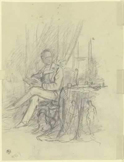 Sitzender Mann Mit Einem Vogel Auf Der Schulter