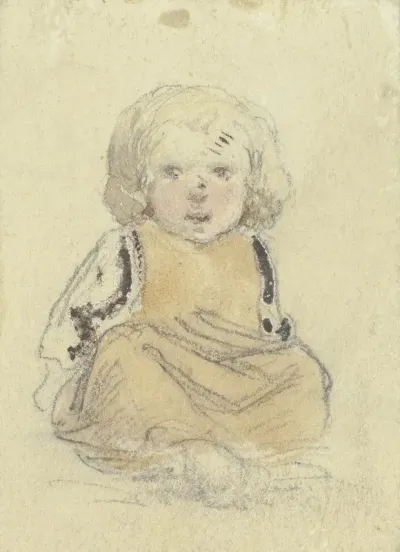 Sitzendes Kleines Blondes Kind In Gelbem Kleidchen Von Vorn
