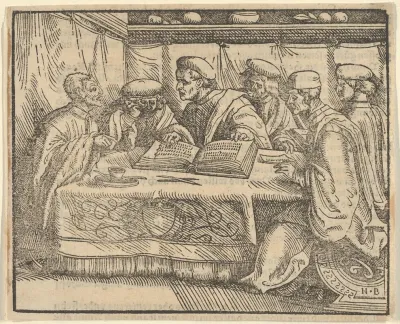 Six Scholars Sitting Around A Table