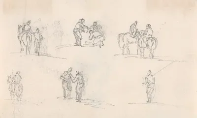 Six Studies Of Figures On Horses
