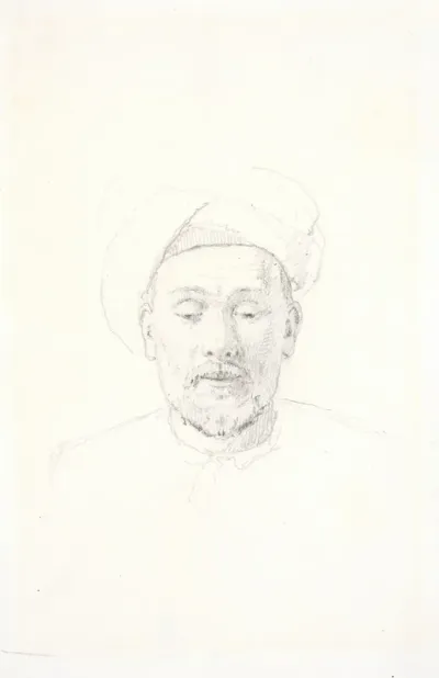 Skaegget Mandsportraet Set En Face Med Turban