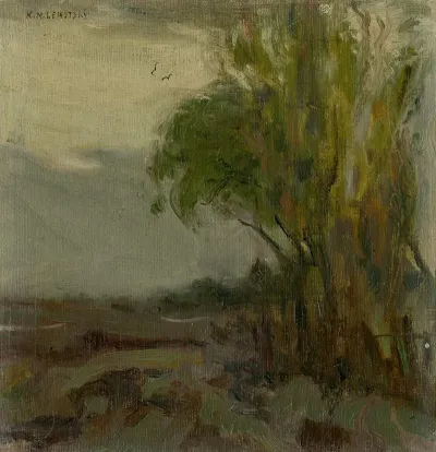 Sketch Of A Landscape With A Tree In A Foreground