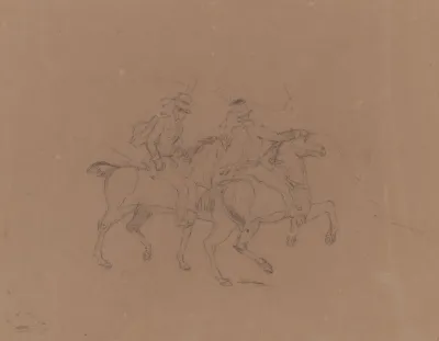 Sketch Of Cavalry On Horseback Seen From The Side Horses Facing Right
