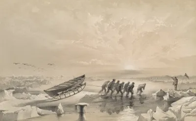 Sledge Party Returning Through Water During The Month Of July