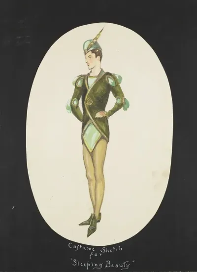 Sleeping Beauty Green Coat Over Light Green Tunic Mustard Hose And Pointed Green Slippers