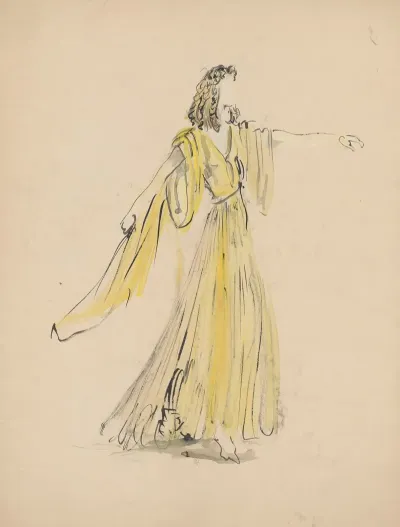 Sodome Et Gomorrhe Maquette De Costume Femme En Robe Jaune