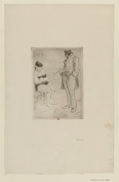 Spectacle Femme Aux Yeux Bandes Et Homme En Chapeau Haut De Forme Tenant Une Badine