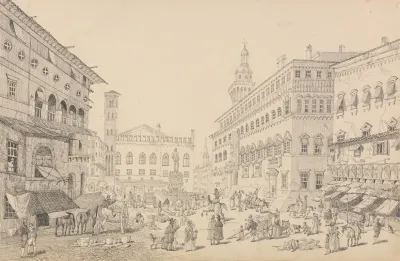 Square At Bologna Cathedral And Palace Of The Popes Legate