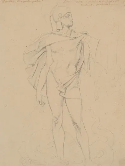 St George And The Dragon Drawing Of A Sculpture From The Zwinger Collection In Dresden