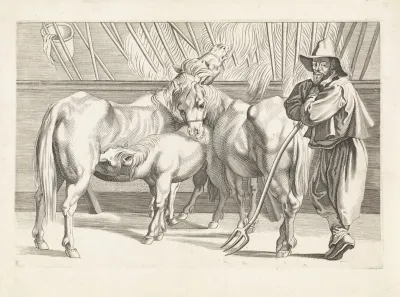 Stable With Horses And Groom