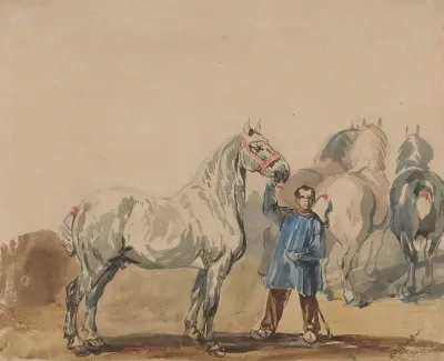 Stableman And Horses