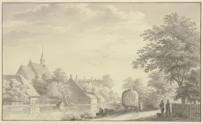 Stadtchen Am Flus Rechts Ein Heuwagen