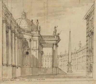 Stage Design A Piazza With A Domed Church And An Obelisk