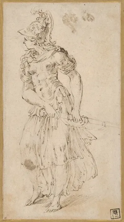 Standing Female Figure In Armor Drawing Her Sword Minerva Or Bellona