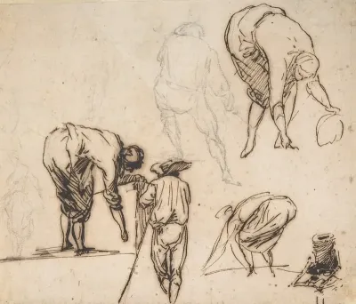 Standing Figure And Figures Bending Over