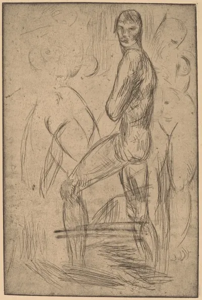 Standing Male Nude And Two Female Nudes