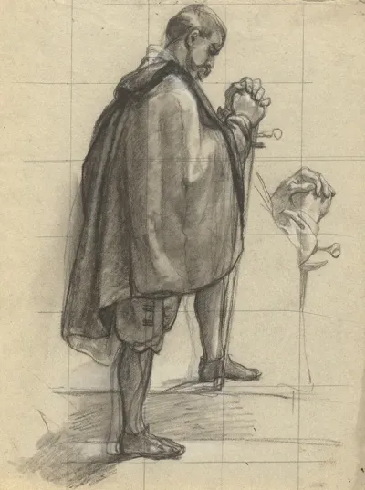 Standing Man Praying Sketch For Signing Of The Compact In The Cabin Of The Mayflower