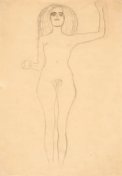 Stehender Akt Von Vorne Mit Erhobenem Linken Arm Standing Nude With Raised Left Arm