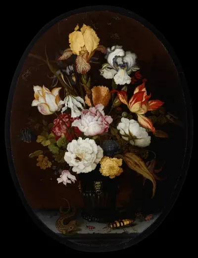 Still Life Of Flowers In A Glass Vase